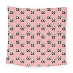 Panda With Bamboo Pink Square Tapestry (large)