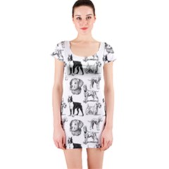 Dog Pattern White Short Sleeve Bodycon Dress