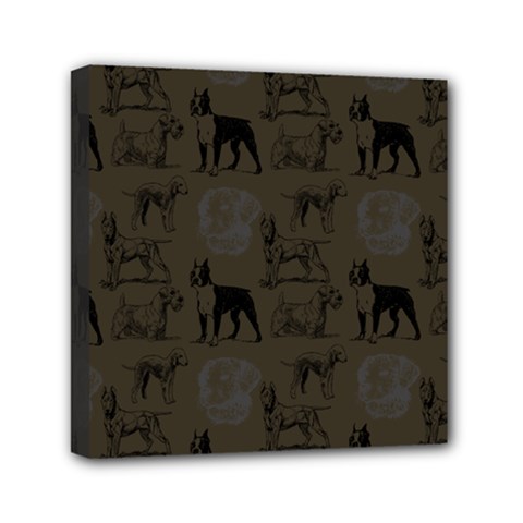 Dog Pattern Brown Mini Canvas 6  X 6  (stretched)