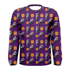 Halloween Skeleton Pumpkin Pattern Purple Men s Long Sleeve Tee