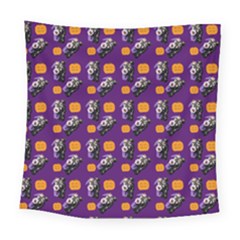 Halloween Skeleton Pumpkin Pattern Purple Square Tapestry (large)