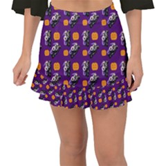 Halloween Skeleton Pumpkin Pattern Purple Fishtail Mini Chiffon Skirt