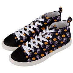 Halloween Skeleton Pumpkin Pattern Black Men s Mid-top Canvas Sneakers by snowwhitegirl