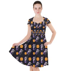 Halloween Skeleton Pumpkin Pattern Black Cap Sleeve Midi Dress by snowwhitegirl