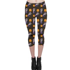 Halloween Skeleton Pumpkin Pattern Brown Capri Leggings 