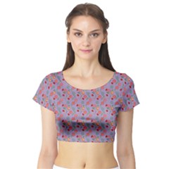 Vintage Floral Lilac Short Sleeve Crop Top