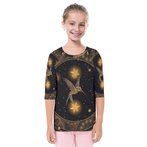 Wonderful Hummingbird With Stars Kids  Quarter Sleeve Raglan Tee by FantasyWorld7