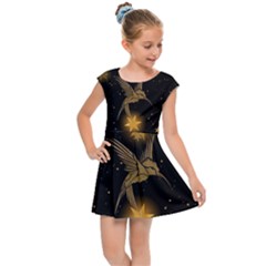 Wonderful Hummingbird With Stars Kids Cap Sleeve Dress