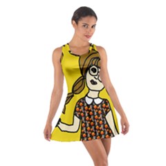 Girl With Popsicle Yellow Background Cotton Racerback Dress by snowwhitegirl