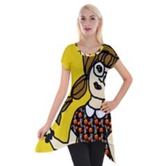 Girl With Popsicle Yellow Background Short Sleeve Side Drop Tunic by snowwhitegirl