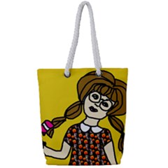 Girl With Popsicle Yellow Background Full Print Rope Handle Tote (small)