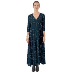 Retro Space Pattern Button Up Boho Maxi Dress