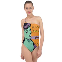 Zombie Retro Girl Classic One Shoulder Swimsuit by snowwhitegirl