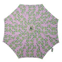 Green Alien Monster Pattern Pink Hook Handle Umbrellas (medium)