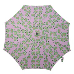 Green Alien Monster Pattern Pink Hook Handle Umbrellas (large)