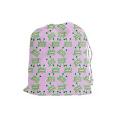 Green Alien Monster Pattern Pink Drawstring Pouch (large)