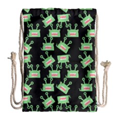 Green Alien Monster Pattern Black Drawstring Bag (large)