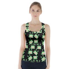 Green Alien Monster Pattern Black Racer Back Sports Top