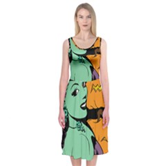 Zombie Retro Girl Black Midi Sleeveless Dress