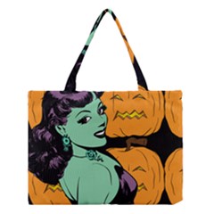 Zombie Retro Girl Black Medium Tote Bag