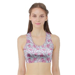 Pink Roses Pattern Sports Bra With Border by JadehawksAnD