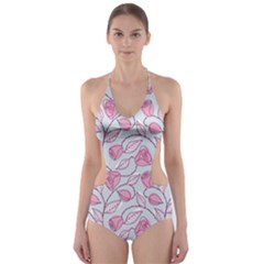 Pink Roses Pattern Cut-out One Piece Swimsuit