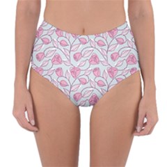 Pink Roses Pattern Reversible High-waist Bikini Bottoms by JadehawksAnD