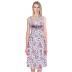 Pink Roses Pattern Midi Sleeveless Dress by JadehawksAnD