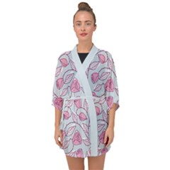 Pink Roses Pattern Half Sleeve Chiffon Kimono by JadehawksAnD