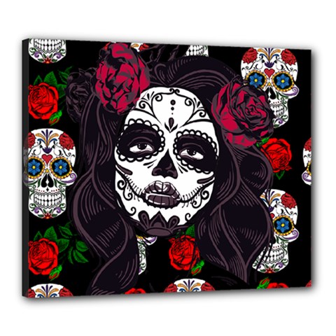 Mexican Skull Lady Canvas 24  X 20  (stretched) by snowwhitegirl