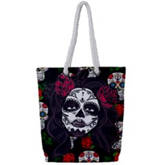 Mexican Skull Lady Full Print Rope Handle Tote (small)