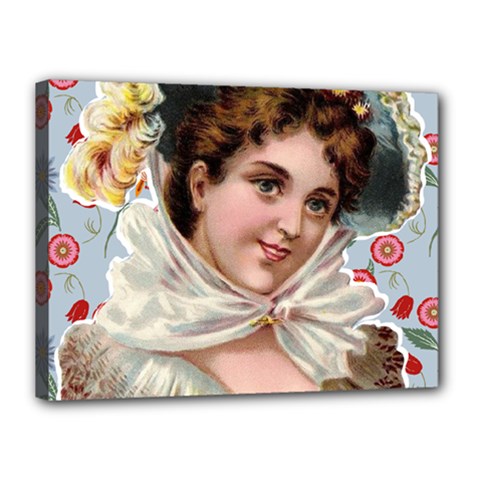 Victorian Lady Blue Floral Canvas 16  X 12  (stretched)