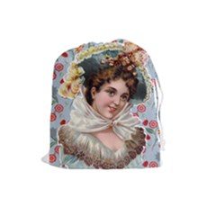 Victorian Lady Blue Floral Drawstring Pouch (large)