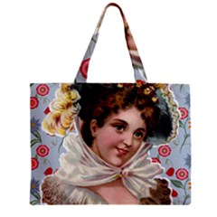 Victorian Lady Blue Floral Zipper Mini Tote Bag