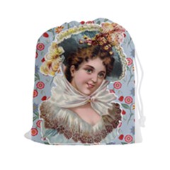 Victorian Lady Blue Floral Drawstring Pouch (xxl)