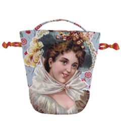 Victorian Lady Blue Floral Drawstring Bucket Bag