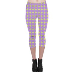 Pastel Mod Purple Yellow Circles Capri Leggings 