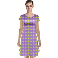 Pastel Mod Purple Yellow Circles Cap Sleeve Nightdress by BrightVibesDesign