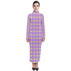 Pastel Mod Purple Yellow Circles Turtleneck Maxi Dress