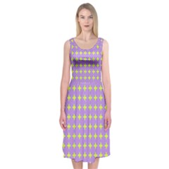 Pastel Mod Purple Yellow Circles Midi Sleeveless Dress