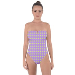 Pastel Mod Purple Yellow Circles Tie Back One Piece Swimsuit