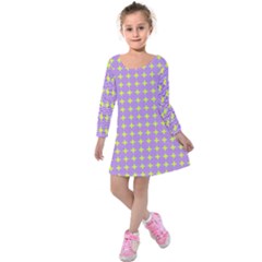 Pastel Mod Purple Yellow Circles Kids  Long Sleeve Velvet Dress