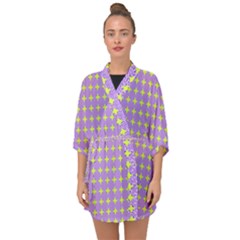 Pastel Mod Purple Yellow Circles Half Sleeve Chiffon Kimono by BrightVibesDesign