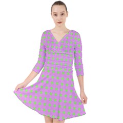 Pastel Mod Pink Green Circles Quarter Sleeve Front Wrap Dress by BrightVibesDesign