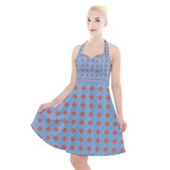 Pastel Mod Blue Orange Circles Halter Party Swing Dress  by BrightVibesDesign