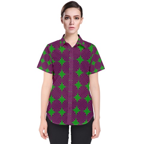 Bright Mod Pink Green Circle Pattern Women s Short Sleeve Shirt by BrightVibesDesign