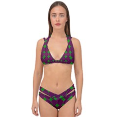 Bright Mod Pink Green Circle Pattern Double Strap Halter Bikini Set by BrightVibesDesign