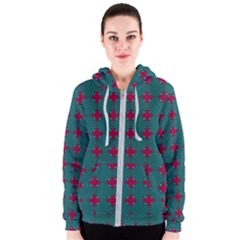 Mod Teal Red Circles Pattern Women s Zipper Hoodie by BrightVibesDesign