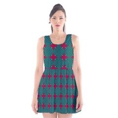 Mod Teal Red Circles Pattern Scoop Neck Skater Dress by BrightVibesDesign