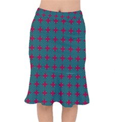 Mod Teal Red Circles Pattern Mermaid Skirt by BrightVibesDesign